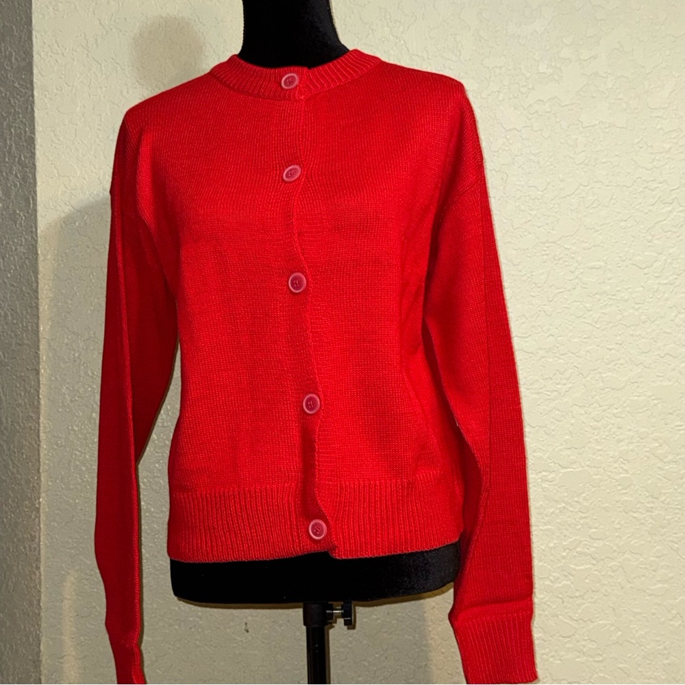 Pretty Little Thing Size Small Cherry Red Button Up Cropped  Cardigan